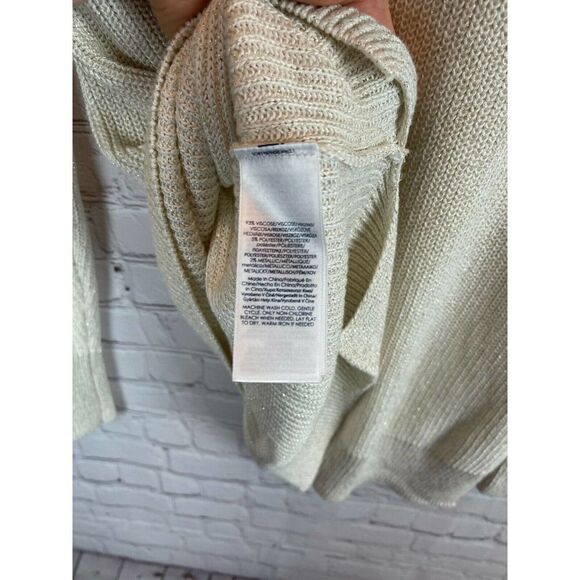 CHAPS white cream gold knit V-neck high-low sweater pullover top viscose size XL - Picture 8 of 8